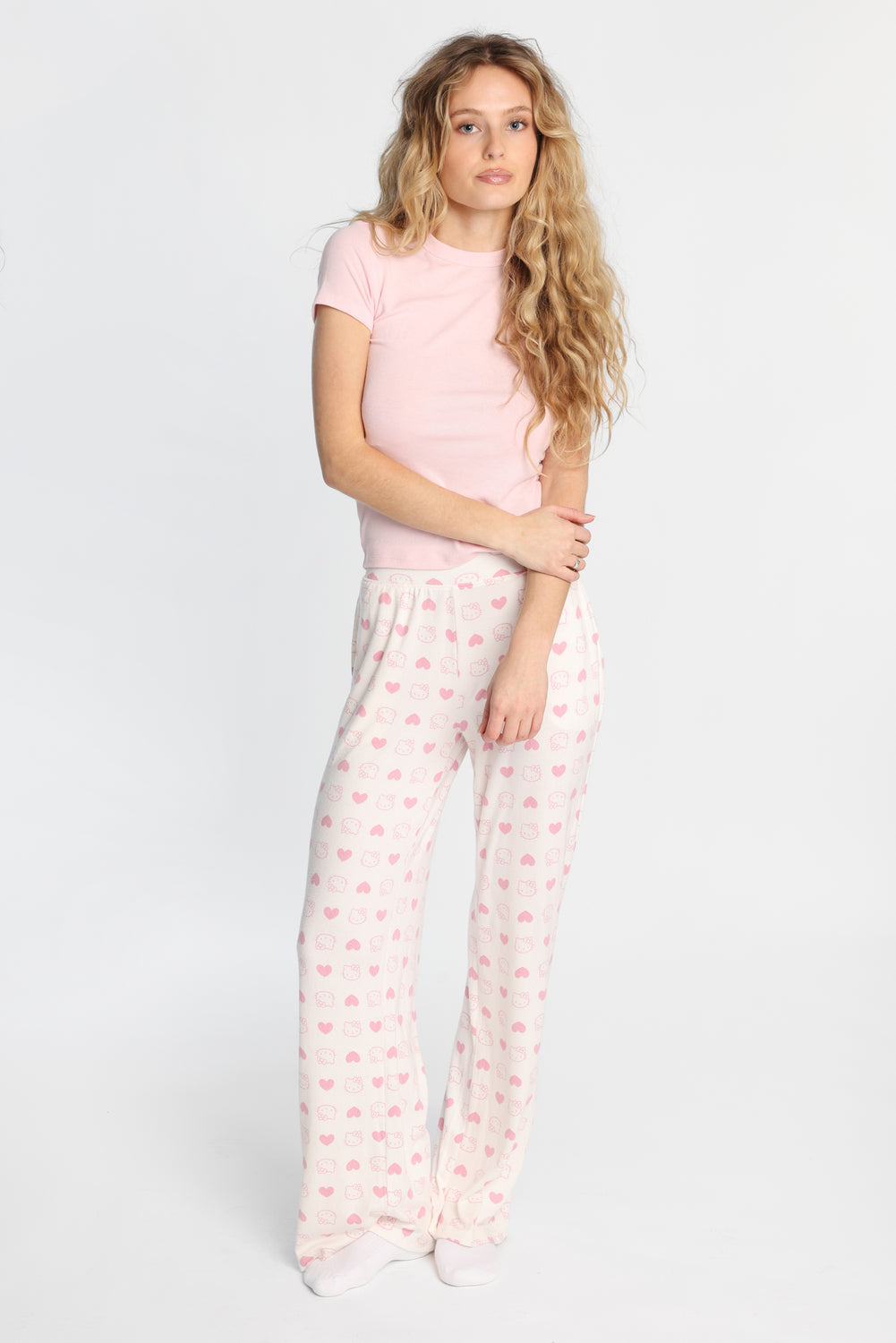 Pantalon pyjama à jambes larges super doux Hello Kitty coeur Pantalon pyjama à jambes larges super doux Hello Kitty coeur