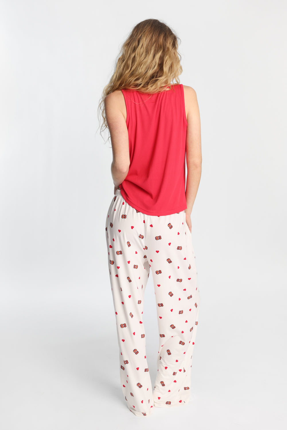 Ensemble débardeur et pantalon pyjama côtelé imprimé Hello Kitty ours en peluche Ensemble débardeur et pantalon pyjama côtelé imprimé Hello Kitty ours en peluche