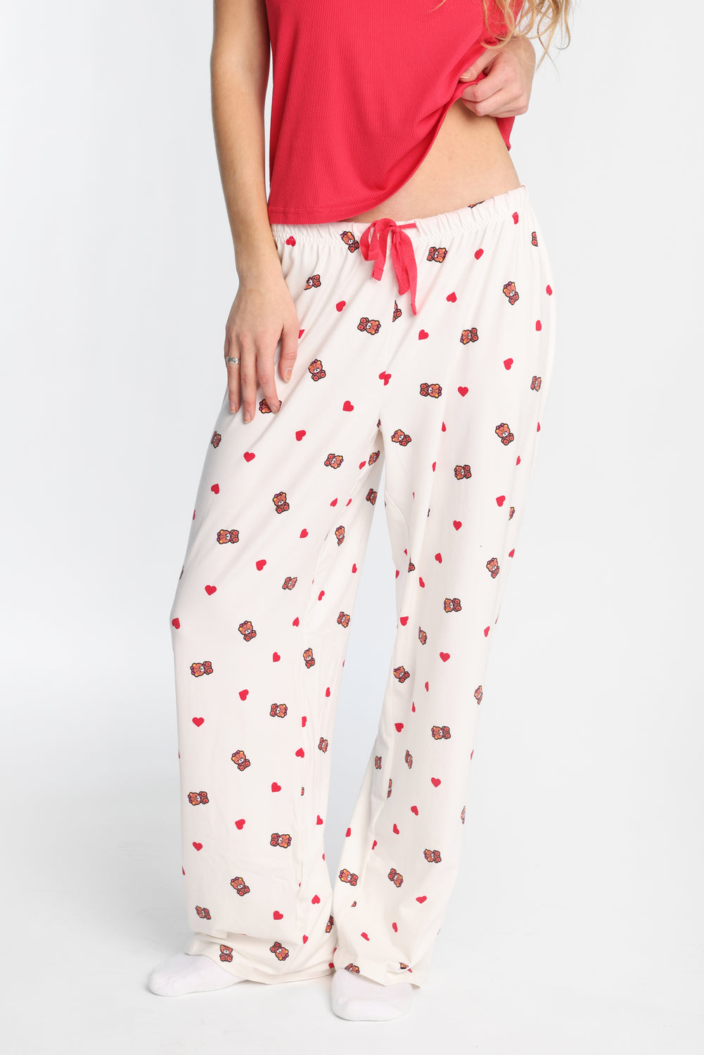 Ensemble débardeur et pantalon pyjama côtelé imprimé Hello Kitty ours en peluche Ensemble débardeur et pantalon pyjama côtelé imprimé Hello Kitty ours en peluche