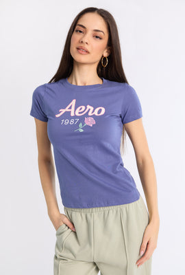 T-shirt coupe classique rose brodé AERO