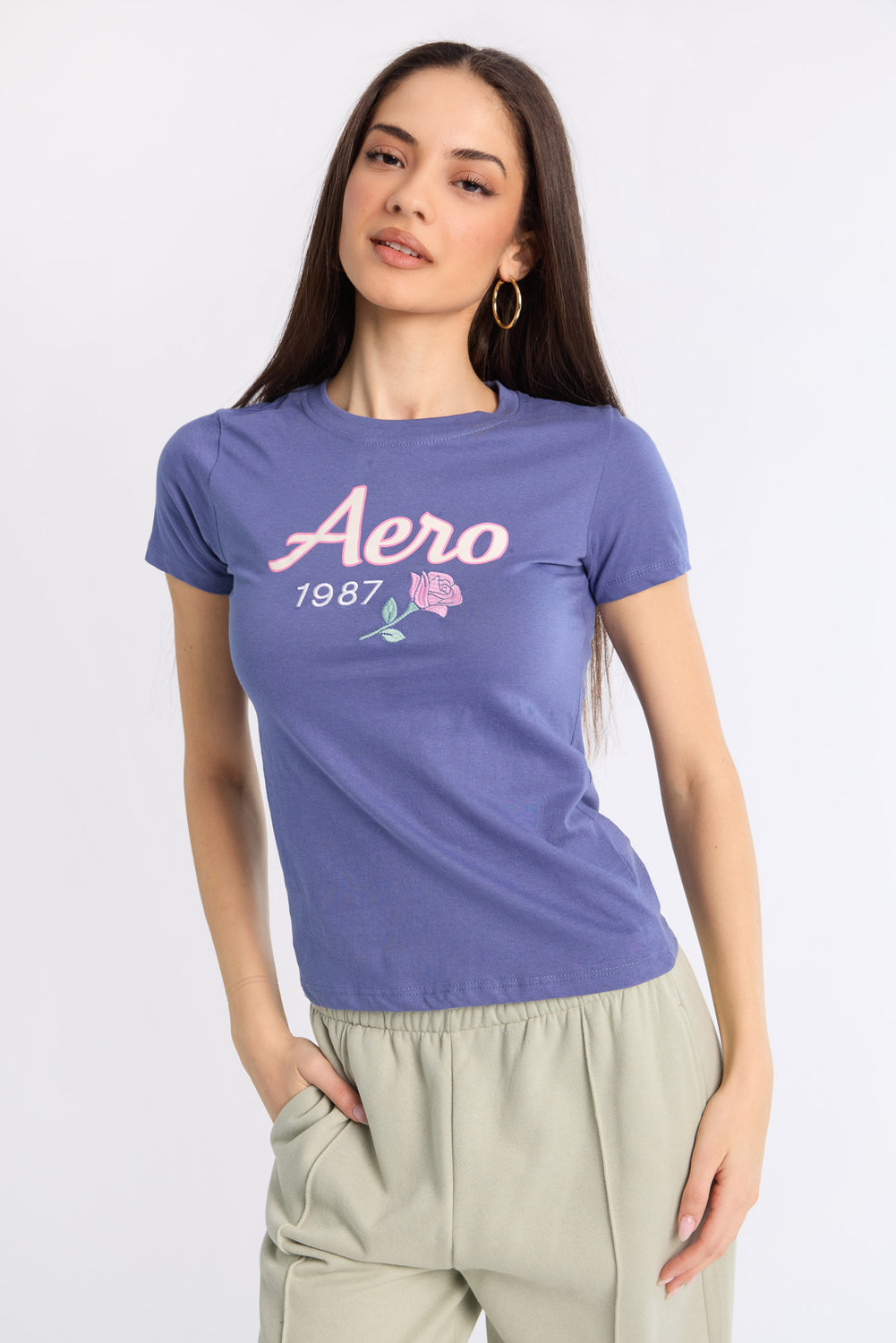 T-shirt coupe classique rose brodé AERO T-shirt coupe classique rose brodé AERO