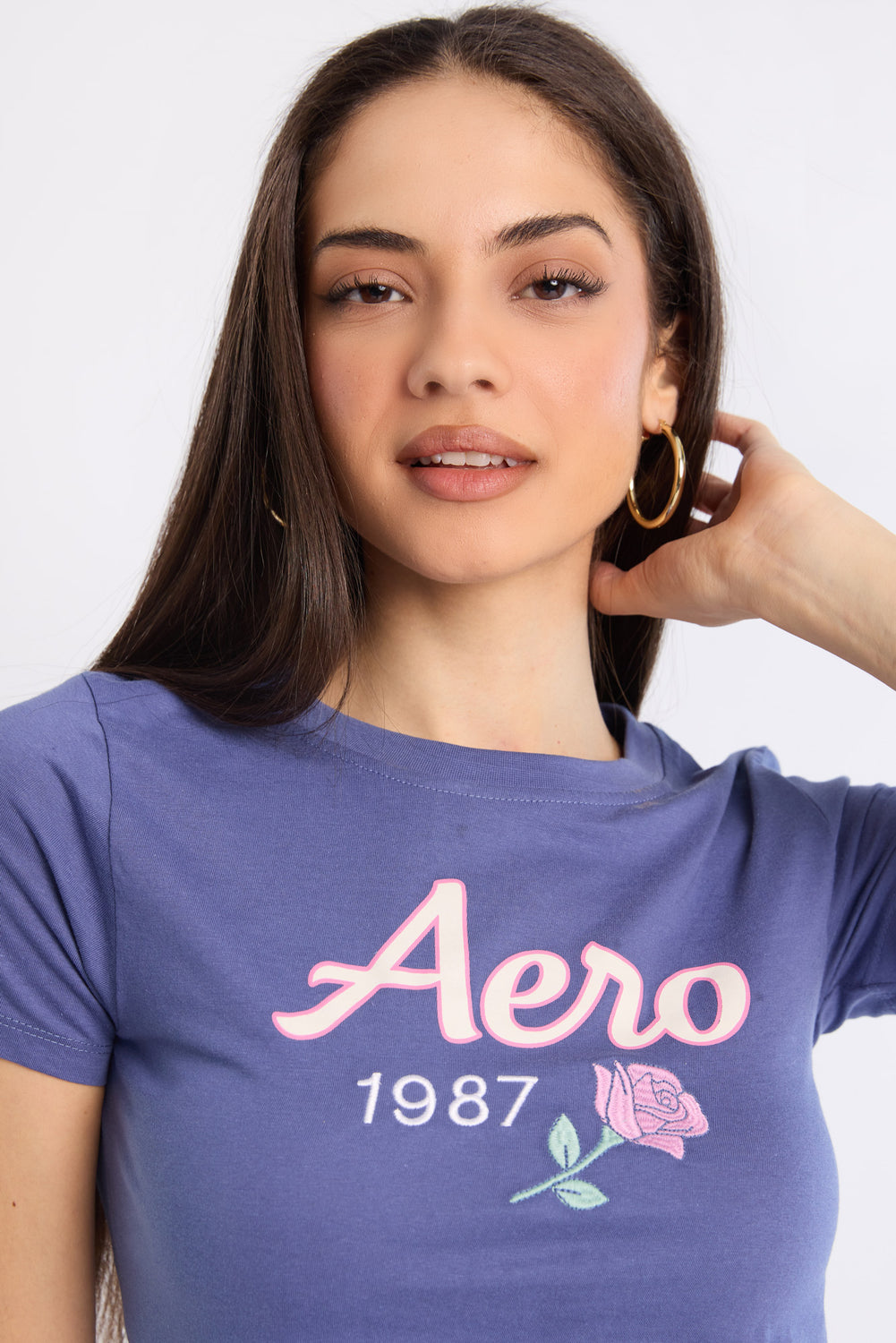 T-shirt coupe classique rose brodé AERO T-shirt coupe classique rose brodé AERO