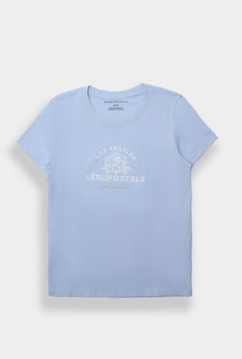 T-shirt coupe classique fleur brodée AERO Los Angeles
