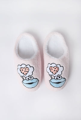 Pantoufles peluche Cookie Monster coeur