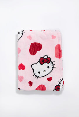 Couverture peluche imprimé coeurs Hello Kitty