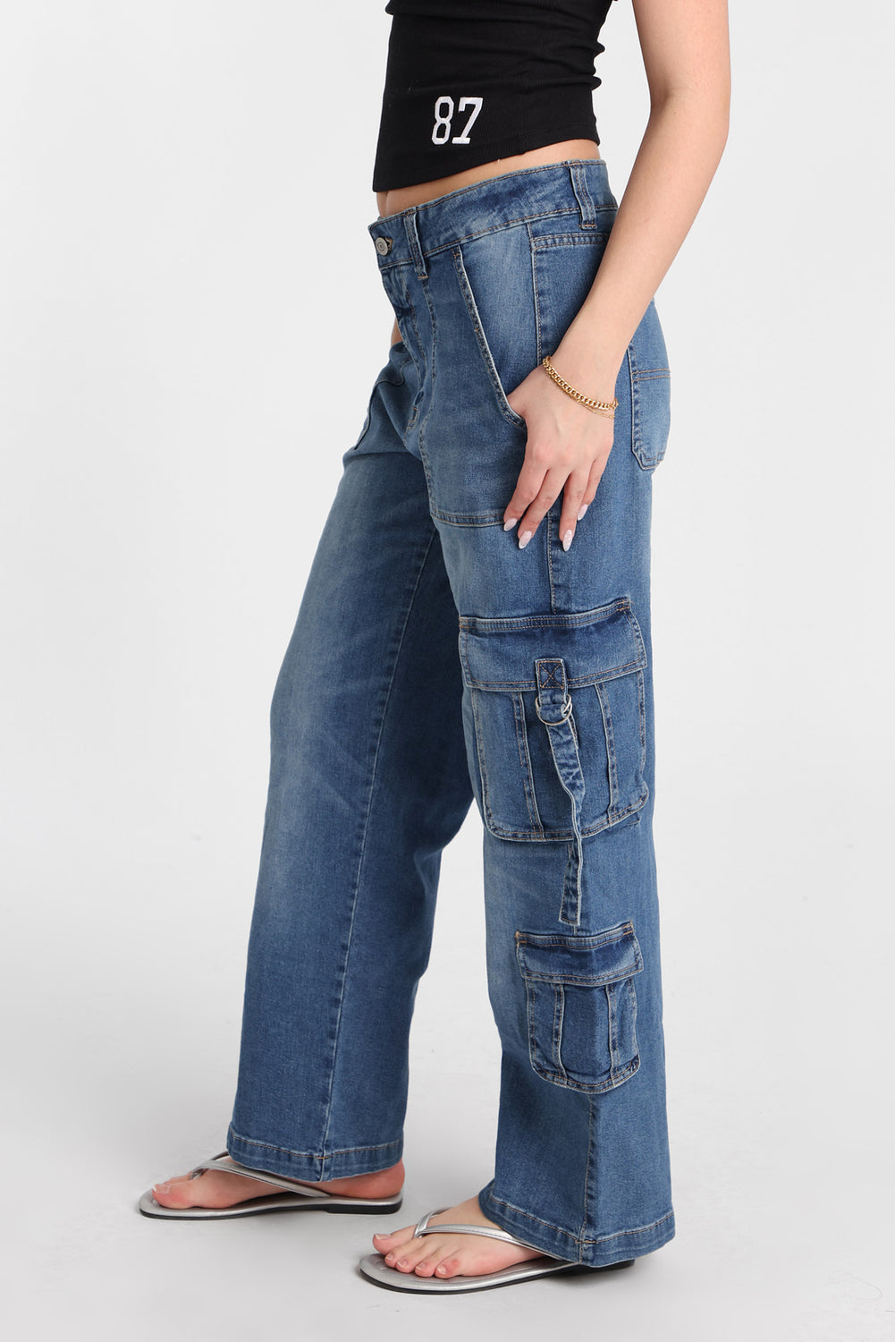 Jean cargo ample taille très haute à anneaux en D AERO Jean cargo ample taille très haute à anneaux en D AERO
