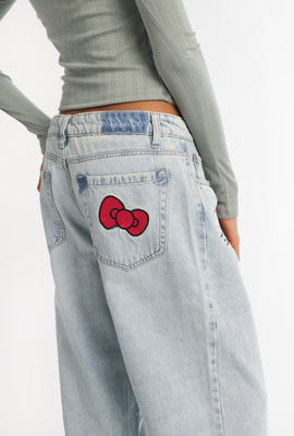 Hello Kitty Embroidered Patch Low Rise Baggy Jeans