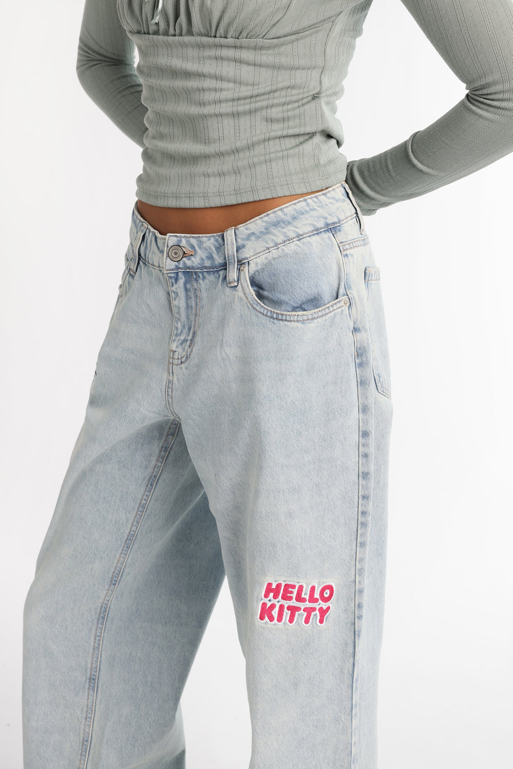 Hello Kitty Embroidered Patch Low Rise Baggy Jeans Hello Kitty Embroidered Patch Low Rise Baggy Jeans