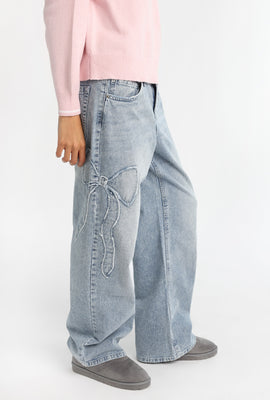 AERO Bow Embroidered Low Rise Baggy Jeans
