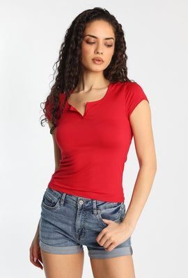 T-shirt ajusté à col fendu et manches courtes AERO