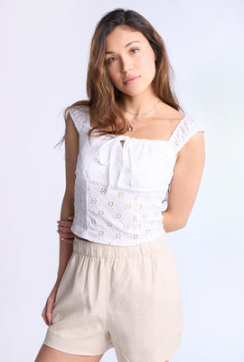 Square-Neck Eyelet Top