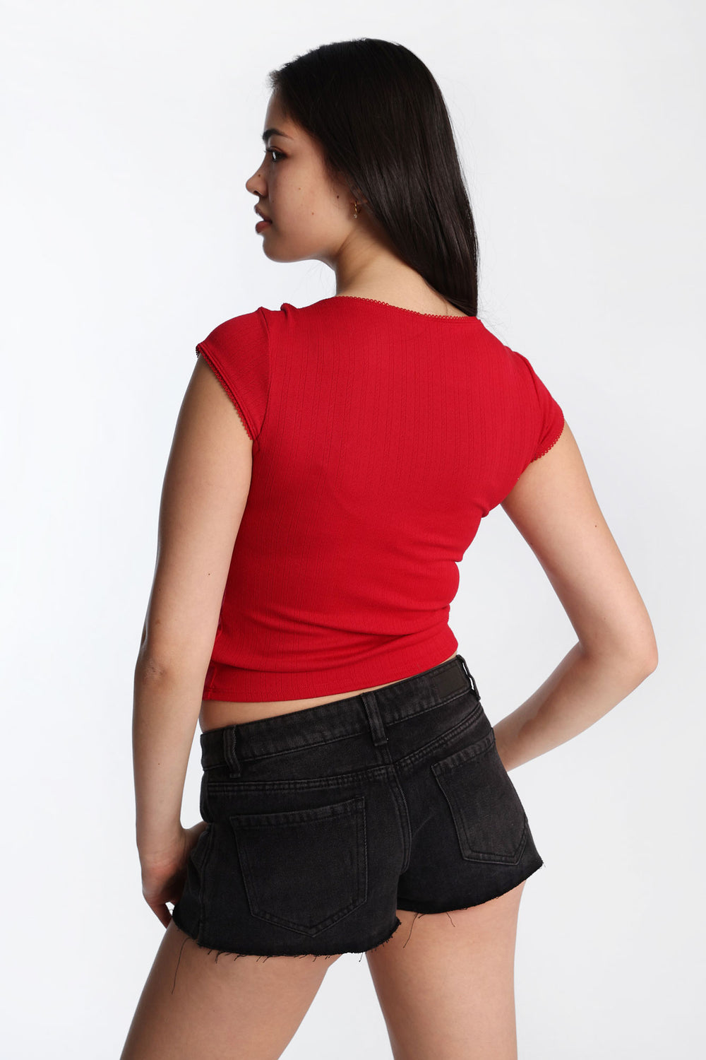 T-shirt à manches courtes et col carré en tricot pointelle AERO T-shirt à manches courtes et col carré en tricot pointelle AERO