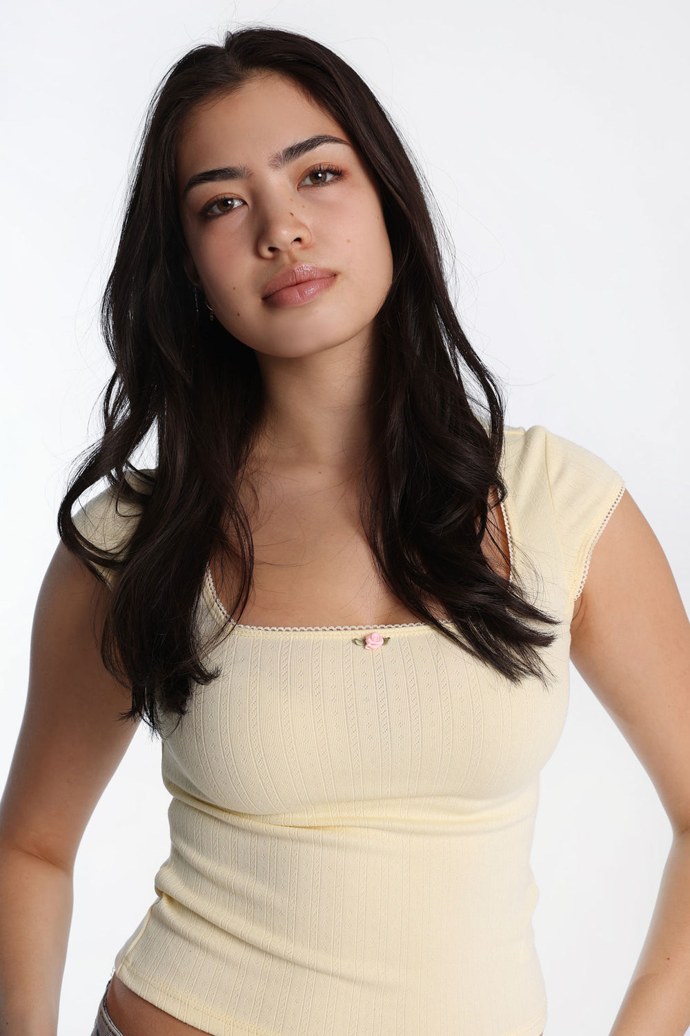 T-shirt à manches courtes et col carré en tricot pointelle AERO T-shirt à manches courtes et col carré en tricot pointelle AERO