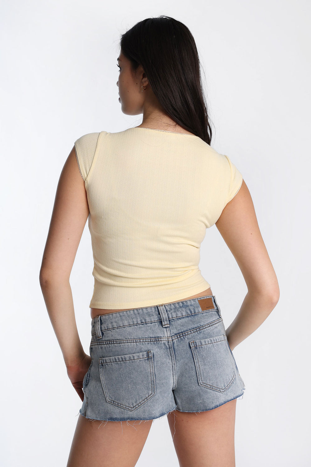 T-shirt à manches courtes et col carré en tricot pointelle AERO T-shirt à manches courtes et col carré en tricot pointelle AERO