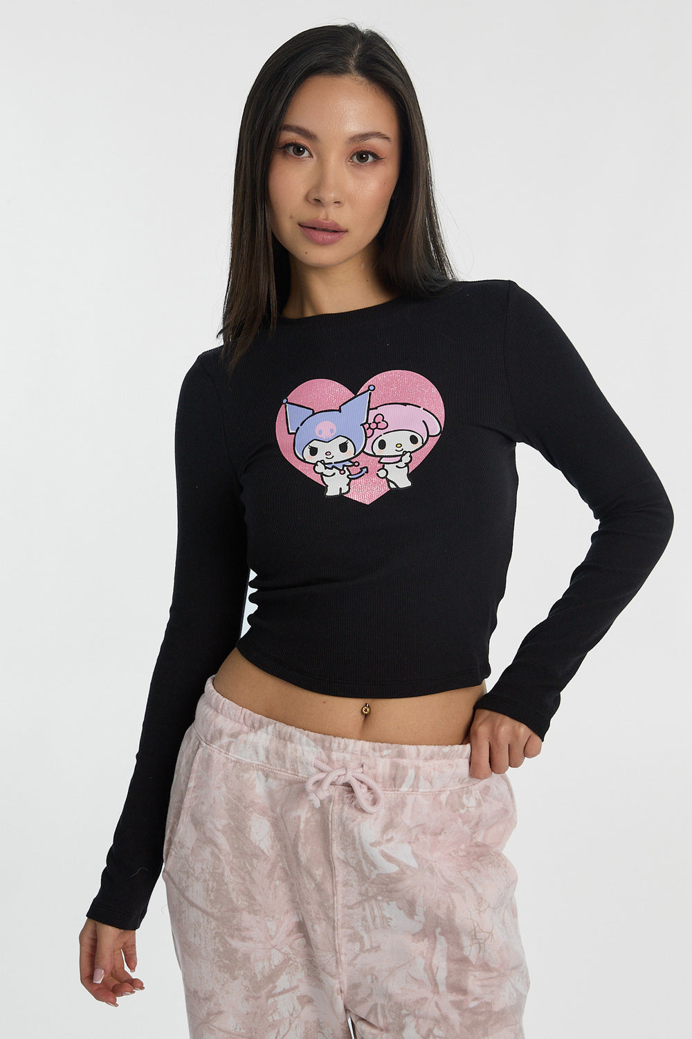 Kuromi My Melody Graphic Long Sleeve Baby Tee Kuromi My Melody Graphic Long Sleeve Baby Tee