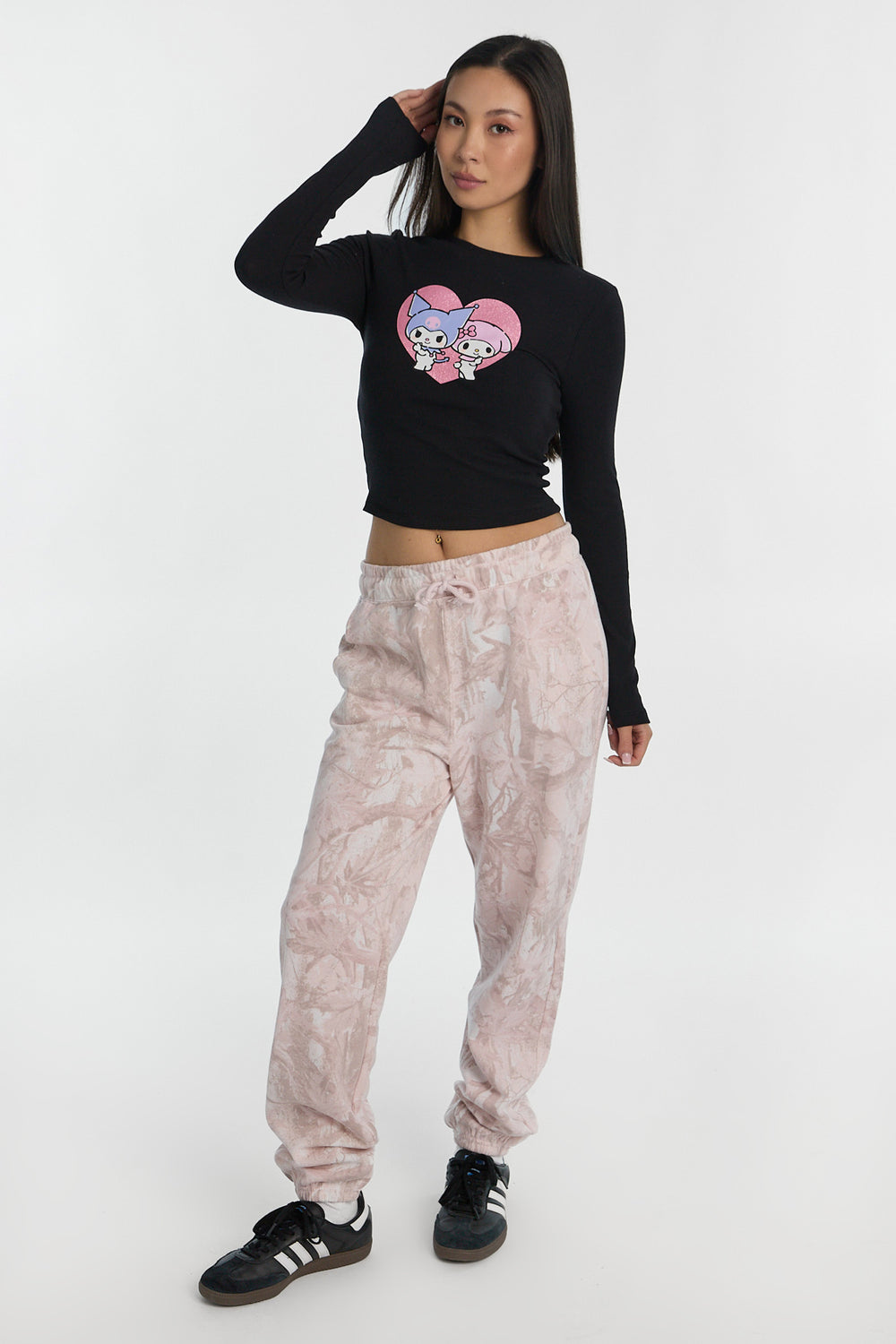Kuromi My Melody Graphic Long Sleeve Baby Tee Kuromi My Melody Graphic Long Sleeve Baby Tee