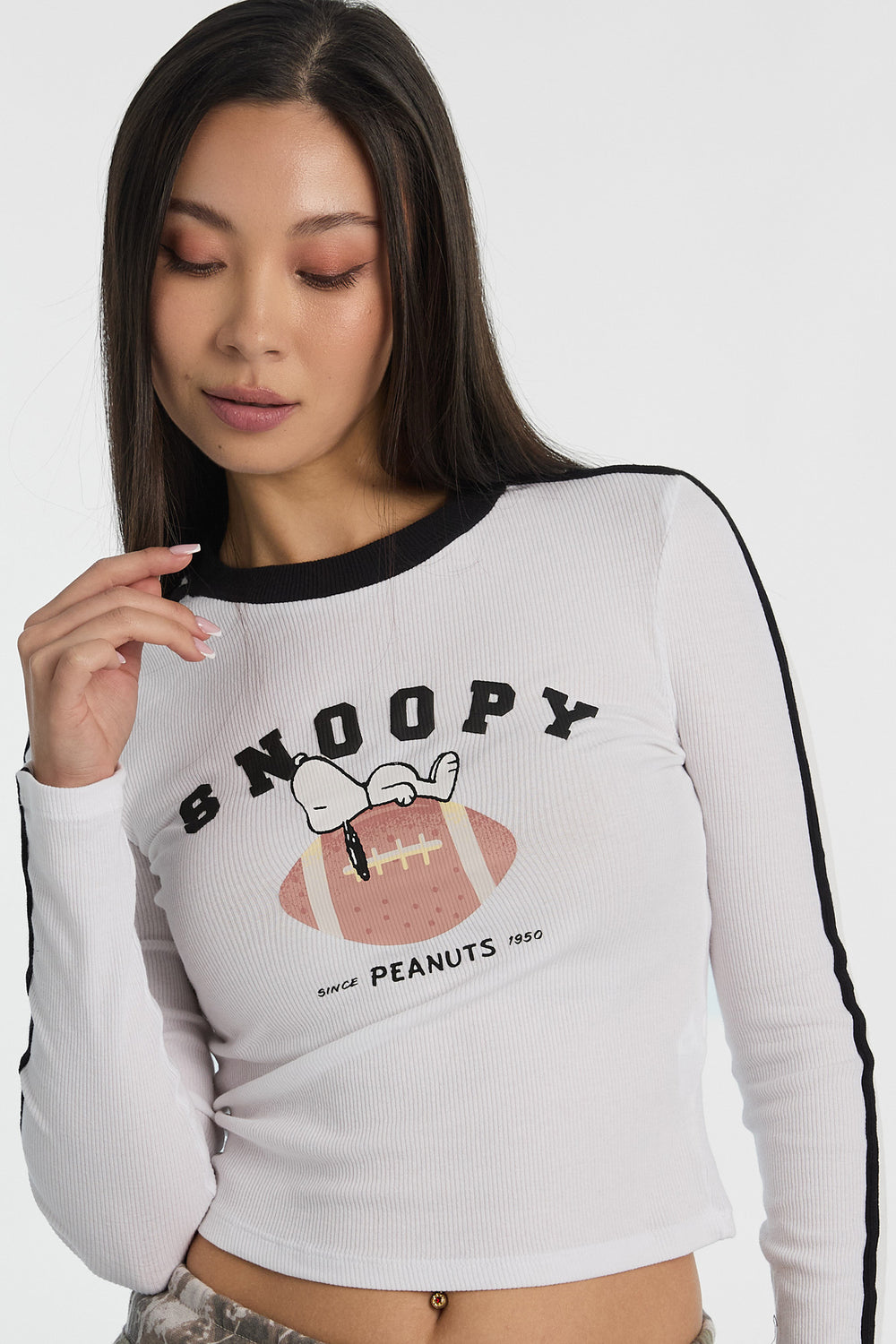 Peanuts Snoopy Football Long Sleeve Baby Tee Peanuts Snoopy Football Long Sleeve Baby Tee