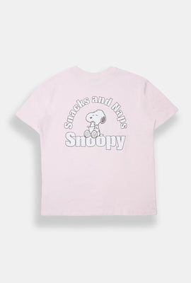 T-shirt coupe boyfriend imprimé Peanuts Snoopy Snacks & Naps