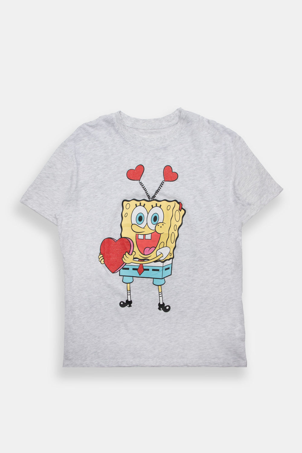 T-shirt coupe boyfriend imprimé Bob l'Éponge en coeur à paillettes T-shirt coupe boyfriend imprimé Bob l'Éponge en coeur à paillettes