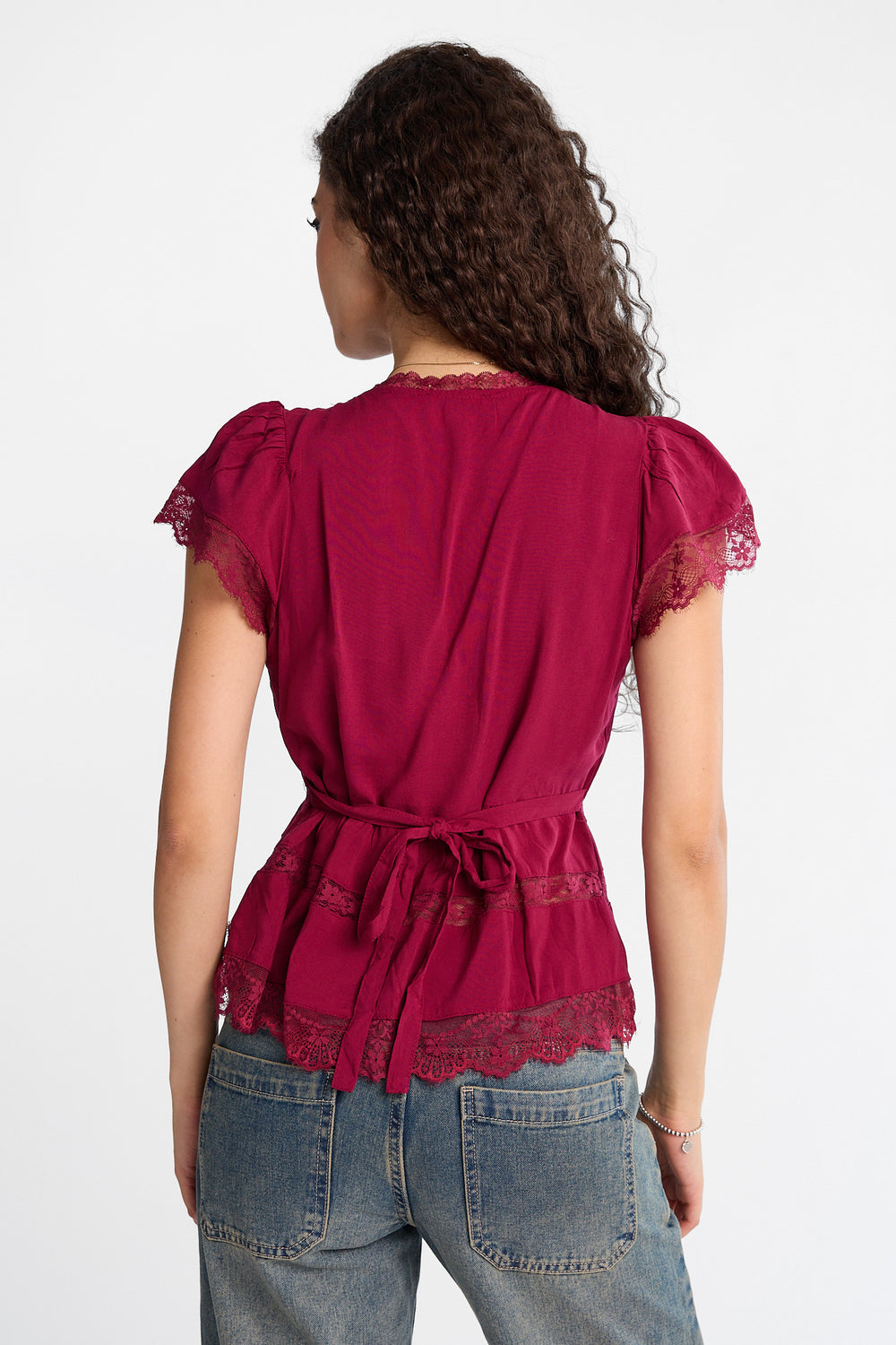 AERO Lace Panel Tie-Back Babydoll Top AERO Lace Panel Tie-Back Babydoll Top