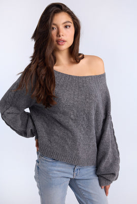 AERO Cable Knit Slash Neck Sweater