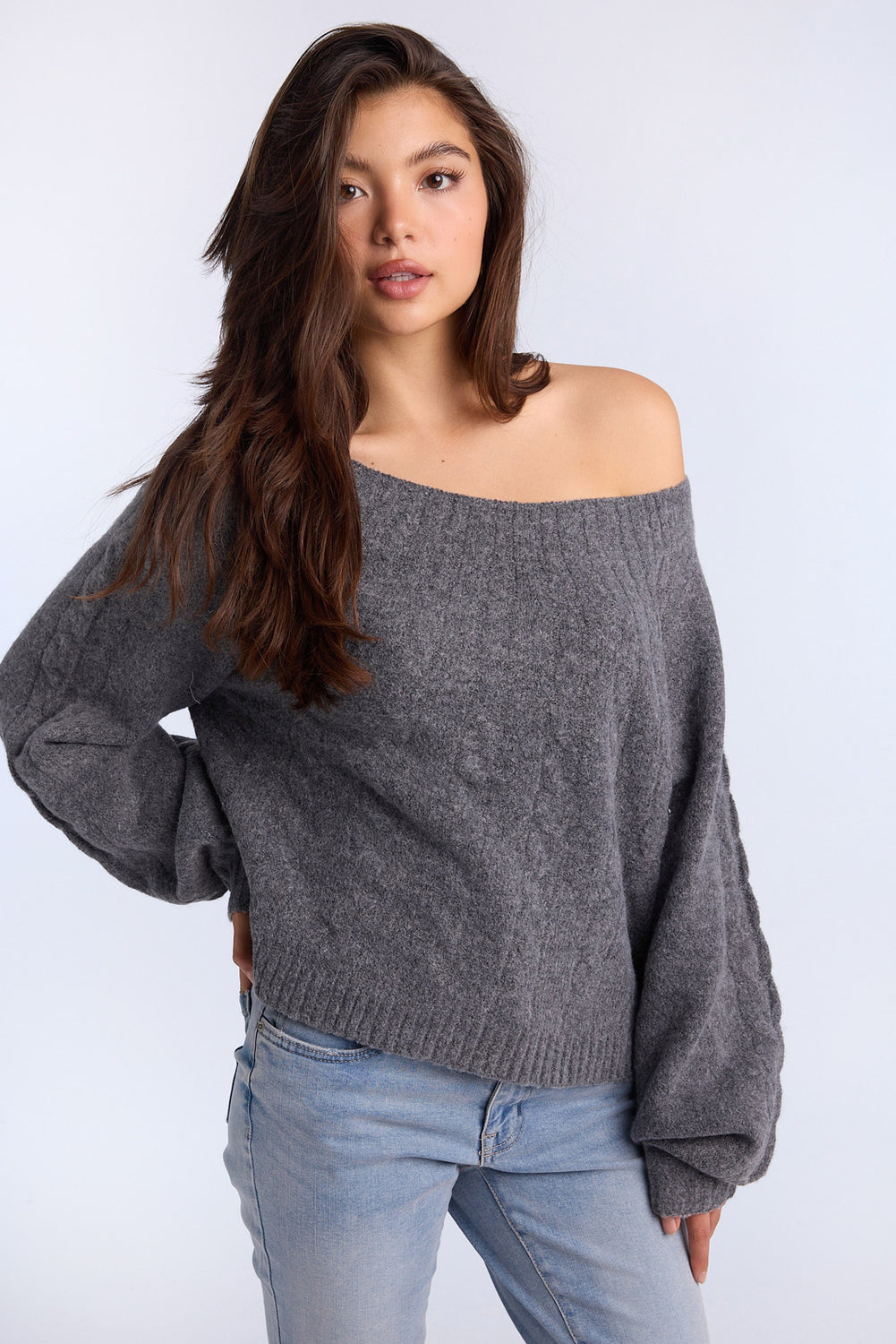 AERO Cable Knit Slash Neck Sweater AERO Cable Knit Slash Neck Sweater