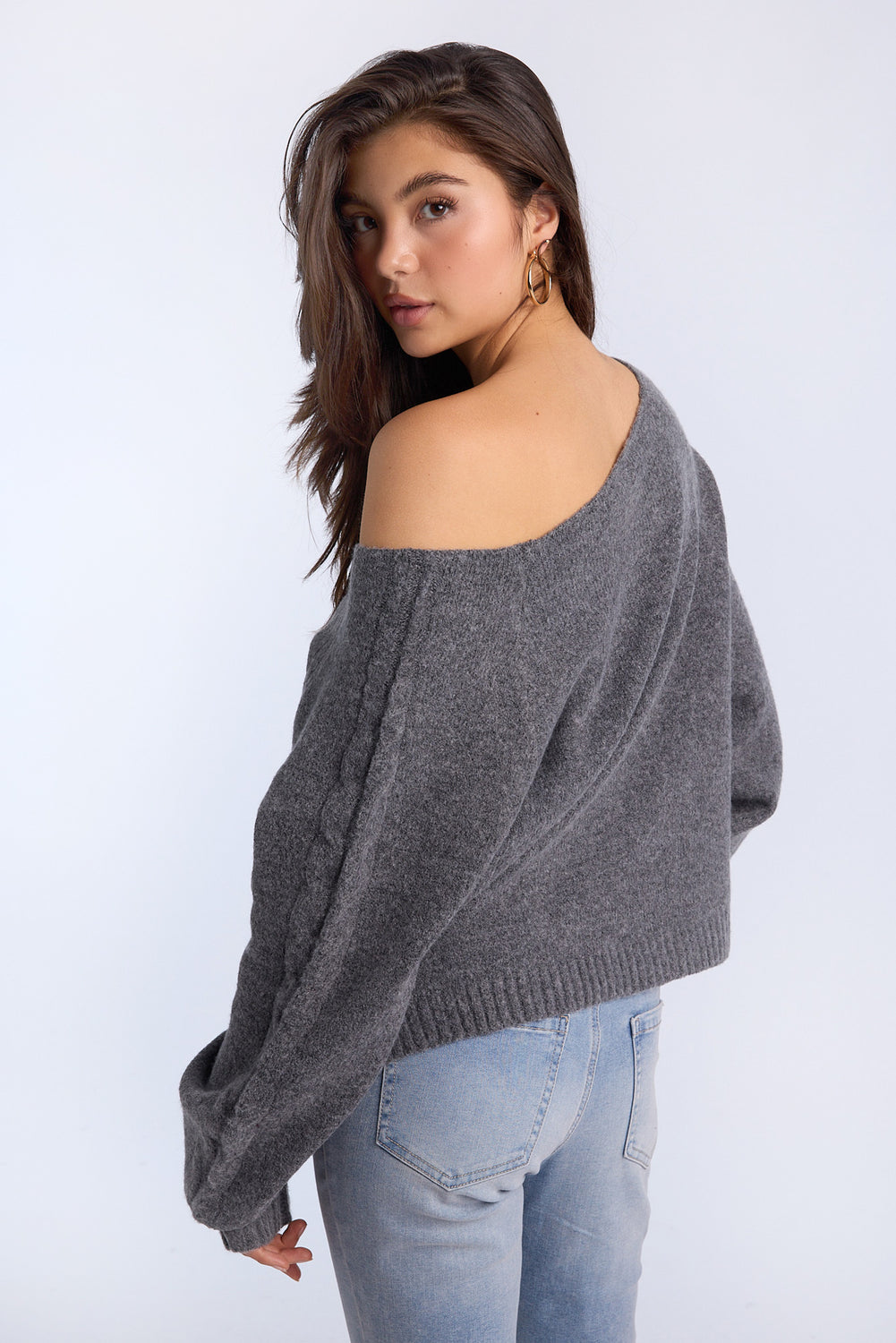 AERO Cable Knit Slash Neck Sweater AERO Cable Knit Slash Neck Sweater