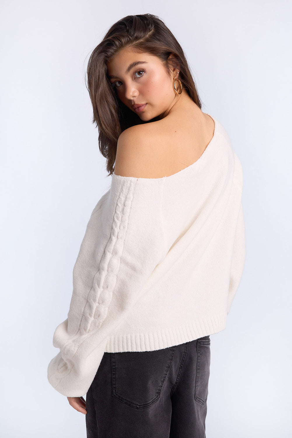 AERO Cable Knit Slash Neck Sweater AERO Cable Knit Slash Neck Sweater