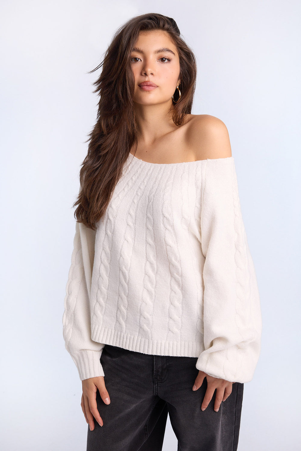 AERO Cable Knit Slash Neck Sweater AERO Cable Knit Slash Neck Sweater