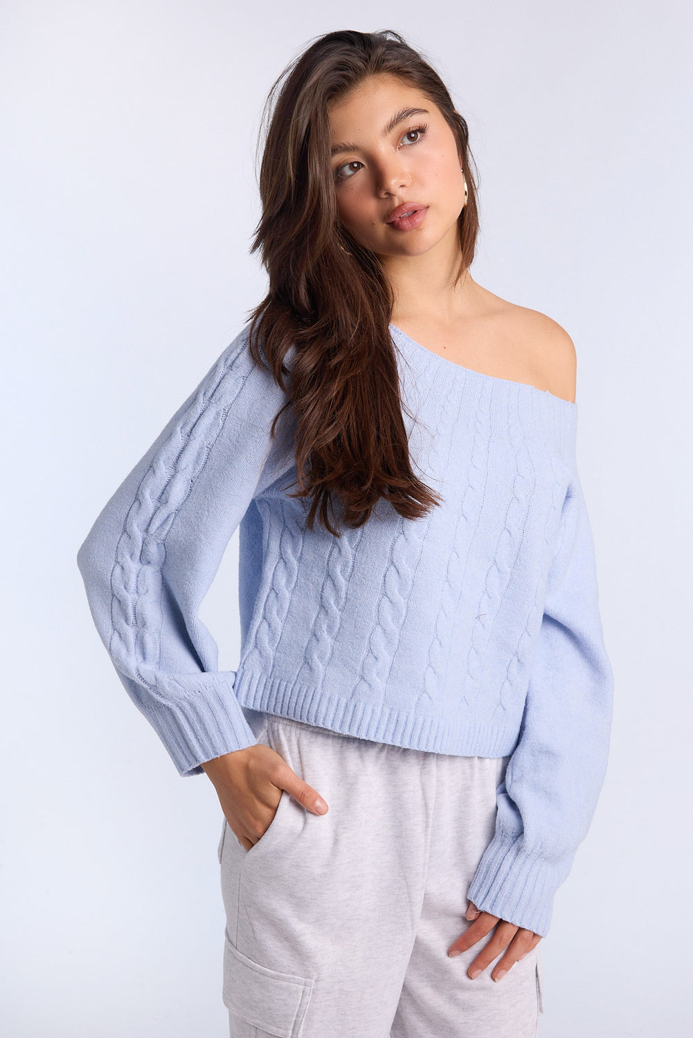 AERO Cable Knit Slash Neck Sweater AERO Cable Knit Slash Neck Sweater
