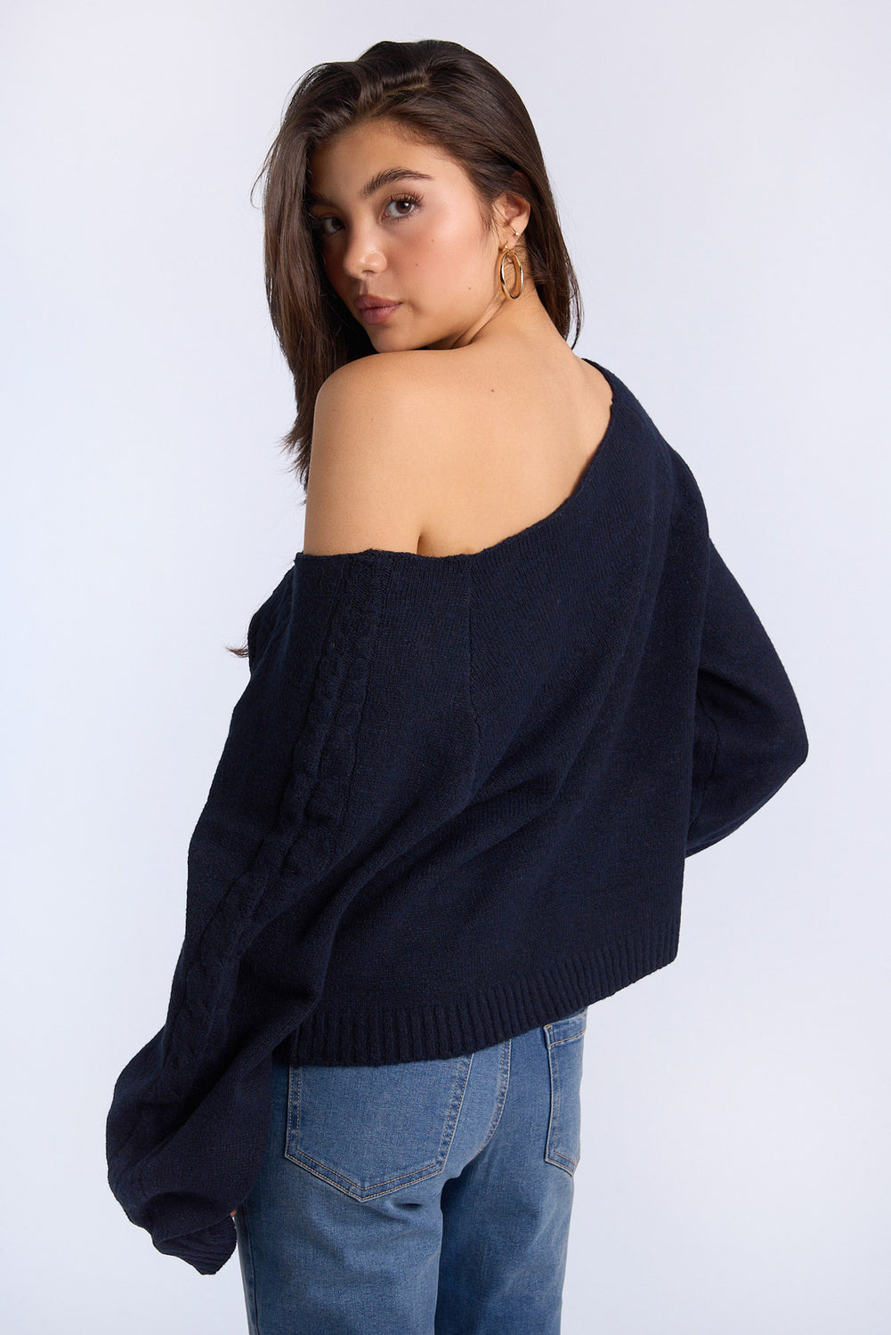 AERO Cable Knit Slash Neck Sweater AERO Cable Knit Slash Neck Sweater