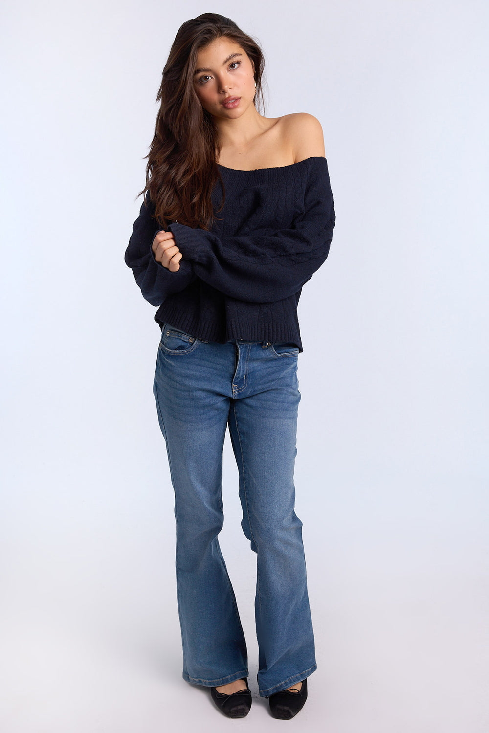 AERO Cable Knit Slash Neck Sweater AERO Cable Knit Slash Neck Sweater