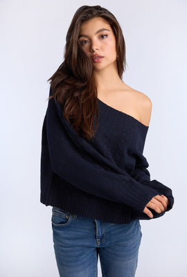 AERO Cable Knit Slash Neck Sweater