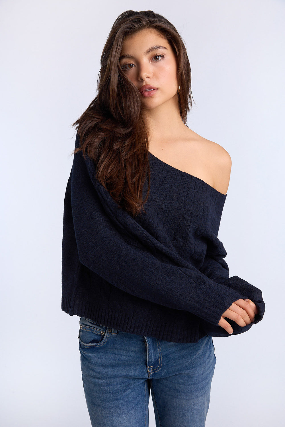 AERO Cable Knit Slash Neck Sweater AERO Cable Knit Slash Neck Sweater