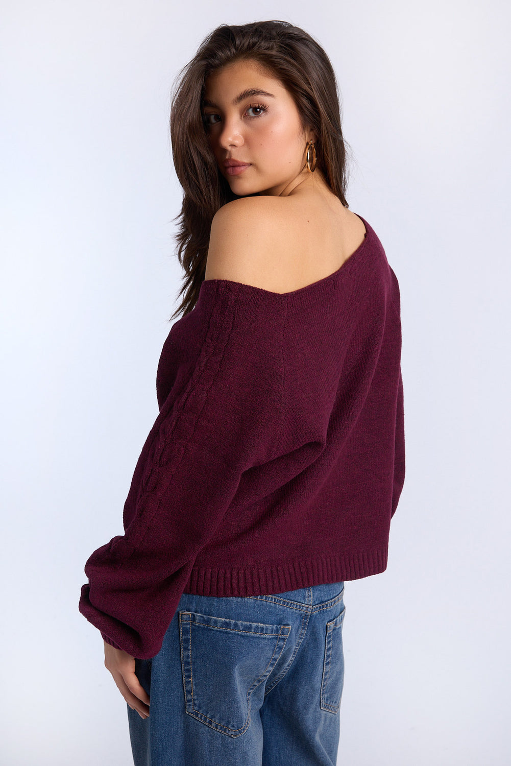 AERO Cable Knit Slash Neck Sweater AERO Cable Knit Slash Neck Sweater
