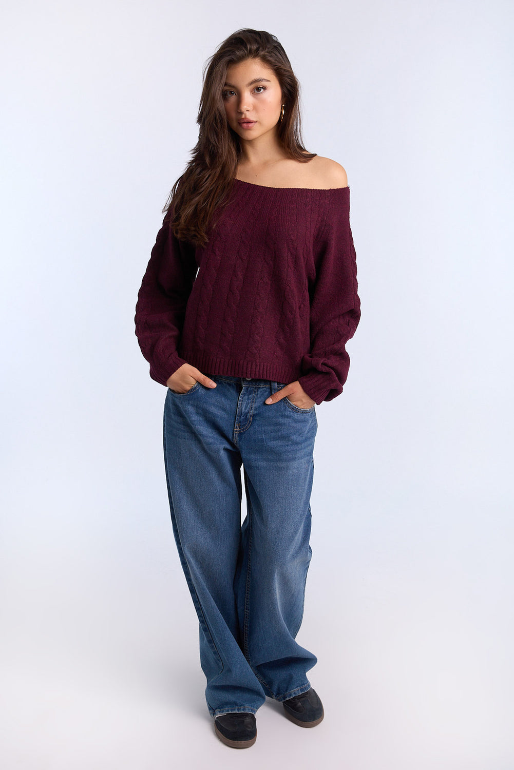 AERO Cable Knit Slash Neck Sweater AERO Cable Knit Slash Neck Sweater