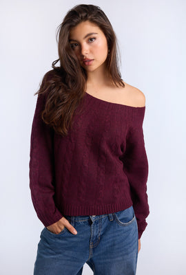 AERO Cable Knit Slash Neck Sweater