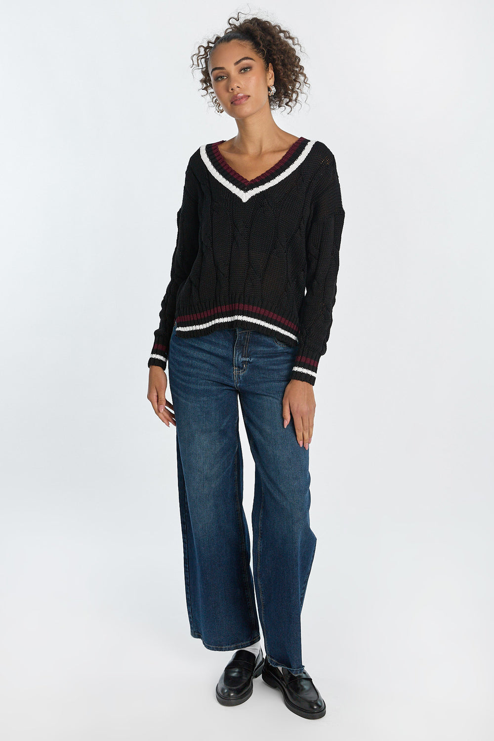 AERO Oversized Cable Knit V-Neck Sweater AERO Oversized Cable Knit V-Neck Sweater