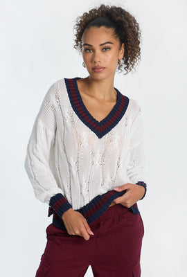 Chandail surdimensionné à col en V en tricot torsadé AERO