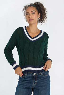 AERO Oversized Cable Knit V-Neck Sweater