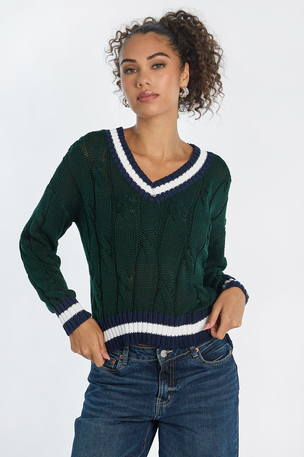 AERO Oversized Cable Knit V-Neck Sweater AERO Oversized Cable Knit V-Neck Sweater