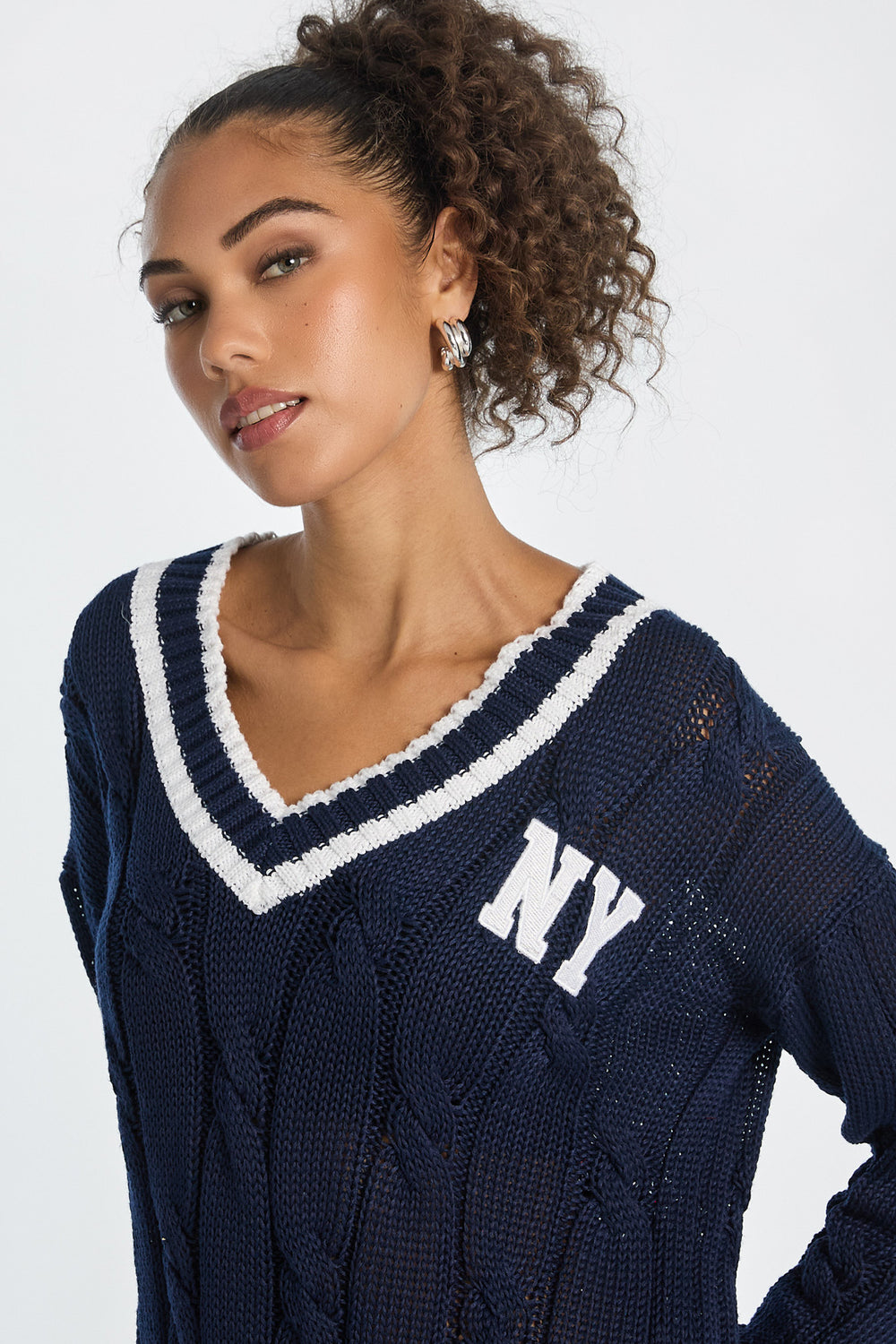 AERO Oversized Cable Knit V-Neck Sweater AERO Oversized Cable Knit V-Neck Sweater
