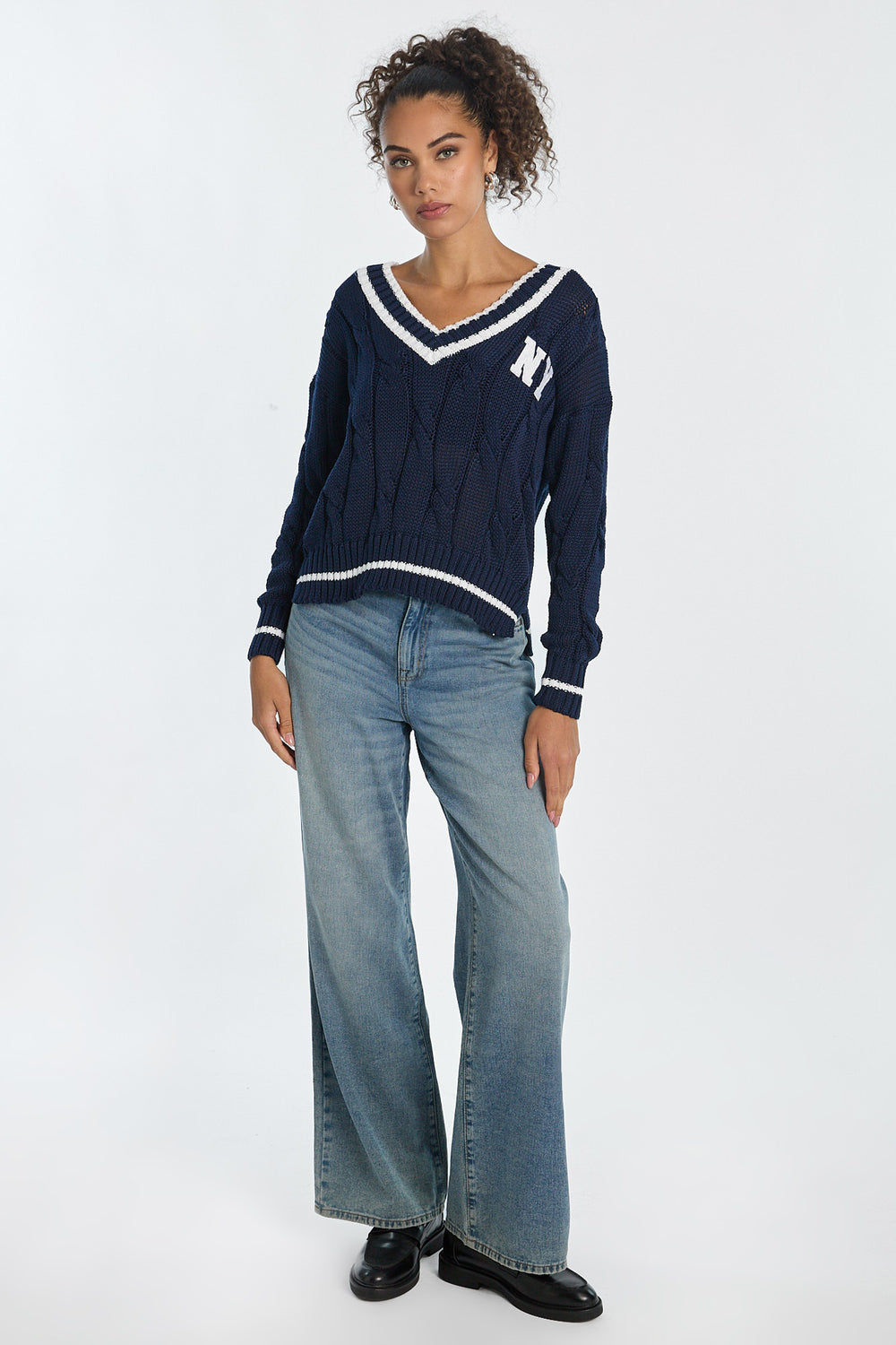 AERO Oversized Cable Knit V-Neck Sweater AERO Oversized Cable Knit V-Neck Sweater