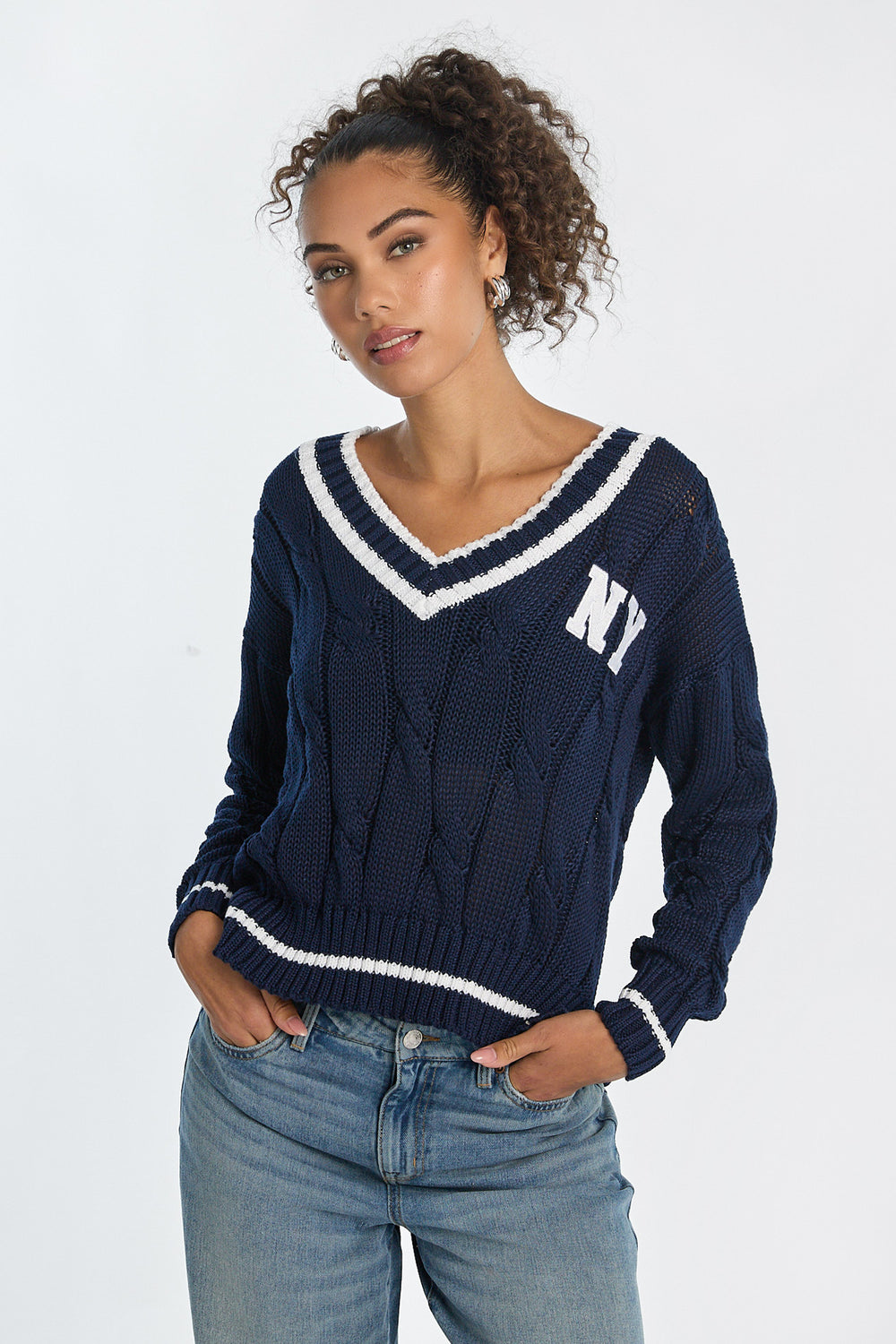 AERO Oversized Cable Knit V-Neck Sweater AERO Oversized Cable Knit V-Neck Sweater