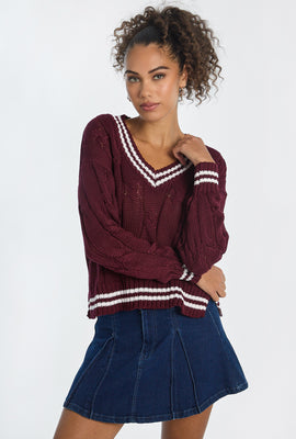 AERO Oversized Cable Knit V-Neck Sweater