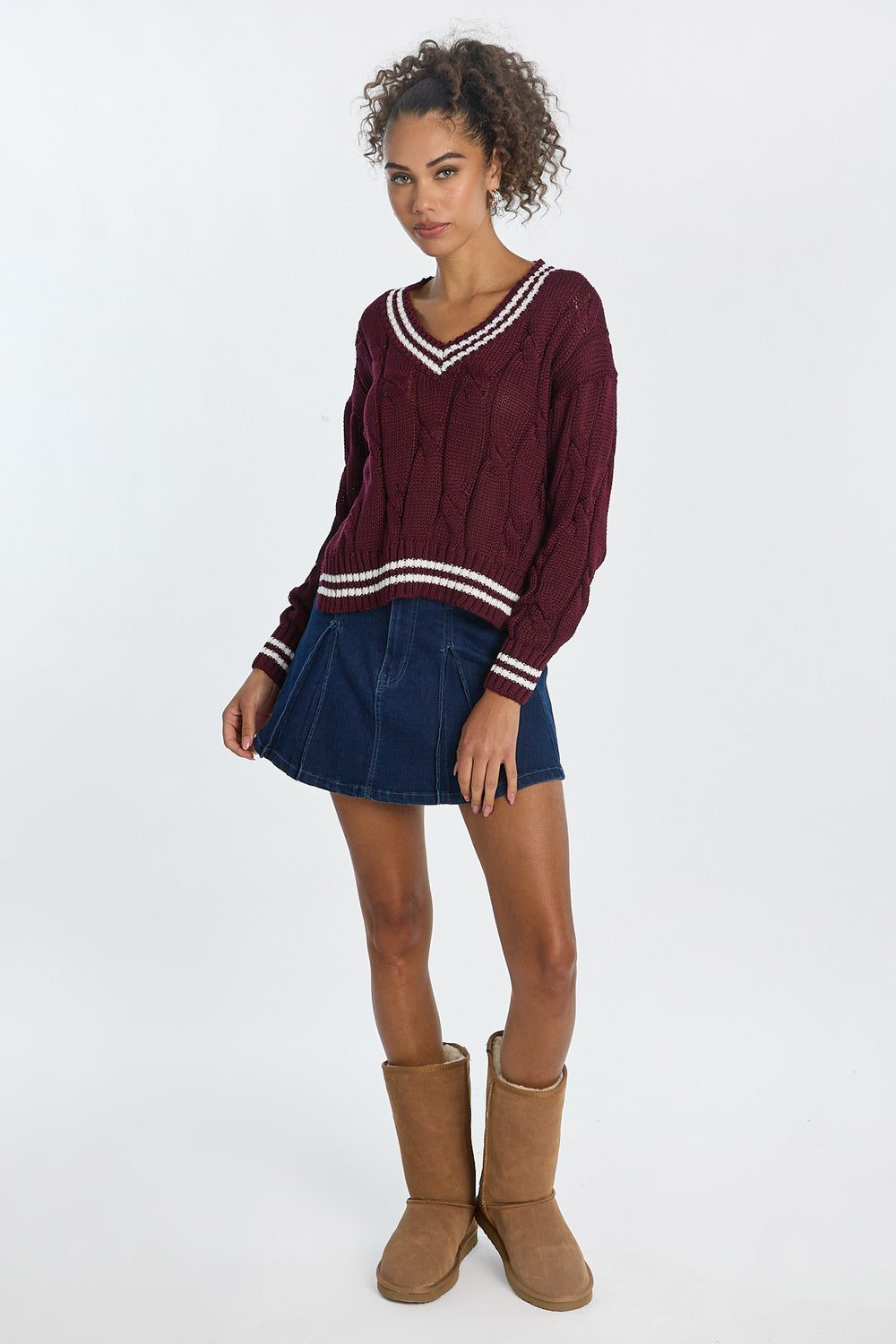 AERO Oversized Cable Knit V-Neck Sweater AERO Oversized Cable Knit V-Neck Sweater