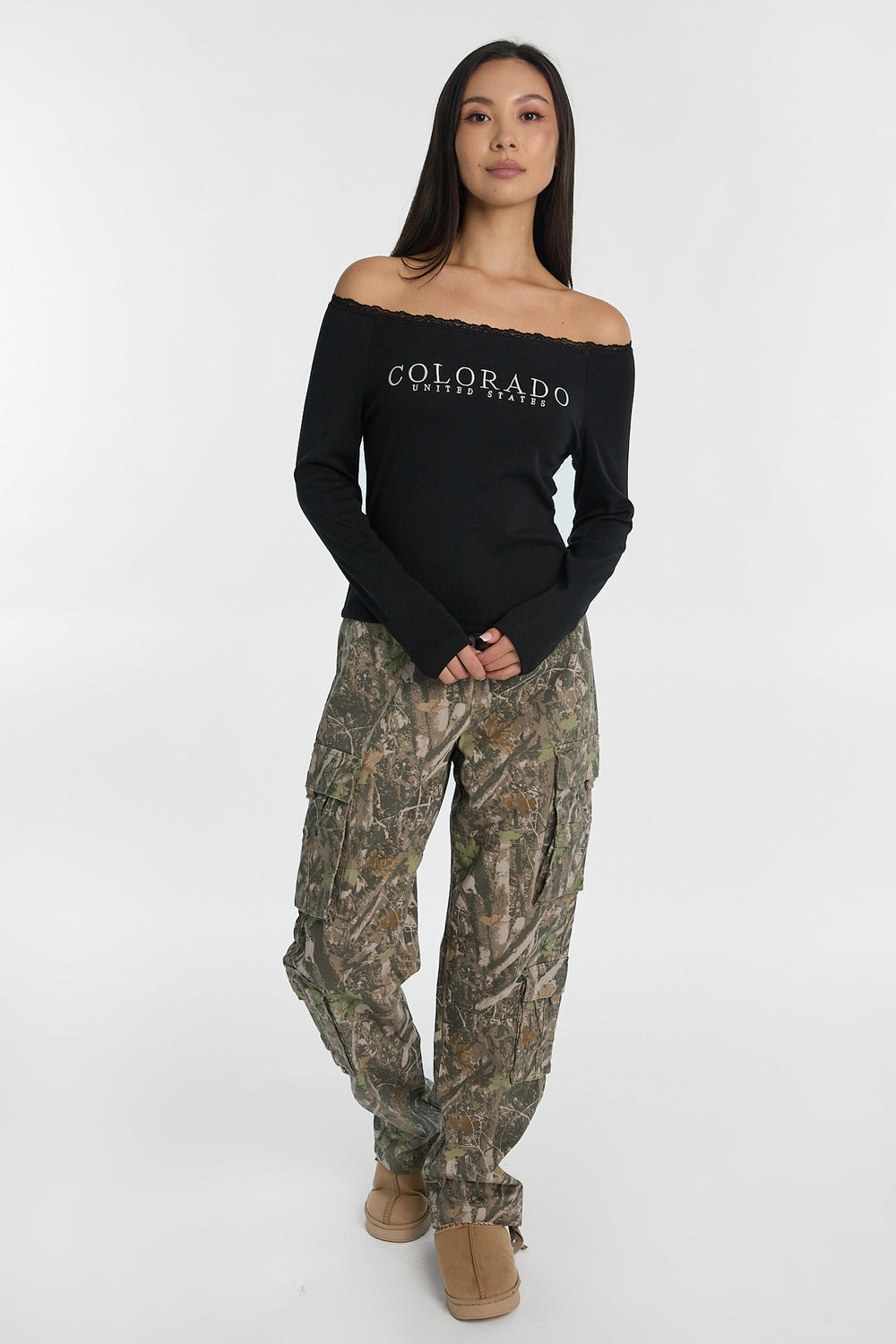 AERO Off-Shoulder Graphic Long Sleeve Top AERO Off-Shoulder Graphic Long Sleeve Top