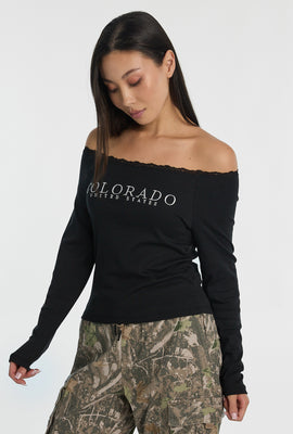 AERO Off-Shoulder Graphic Long Sleeve Top