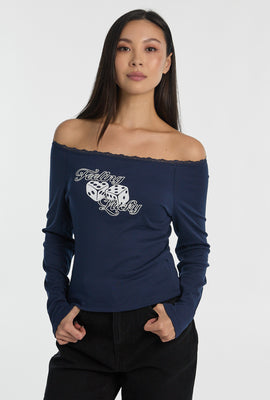 AERO Off-Shoulder Graphic Long Sleeve Top