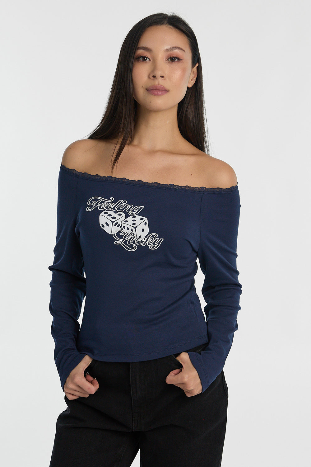 AERO Off-Shoulder Graphic Long Sleeve Top AERO Off-Shoulder Graphic Long Sleeve Top